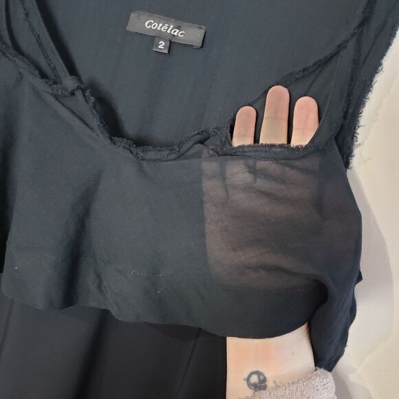 Cotélac Large Black Sleeveless Layered Cotton Distressed Raw Hem Dress Cutouts - Picture 3 of 12